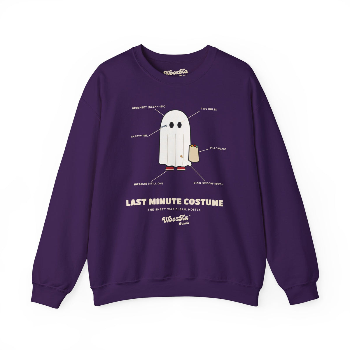 WoozKa Brands Lazy Halloween Costume Sweatshirt, Funny Ghost Front Print
