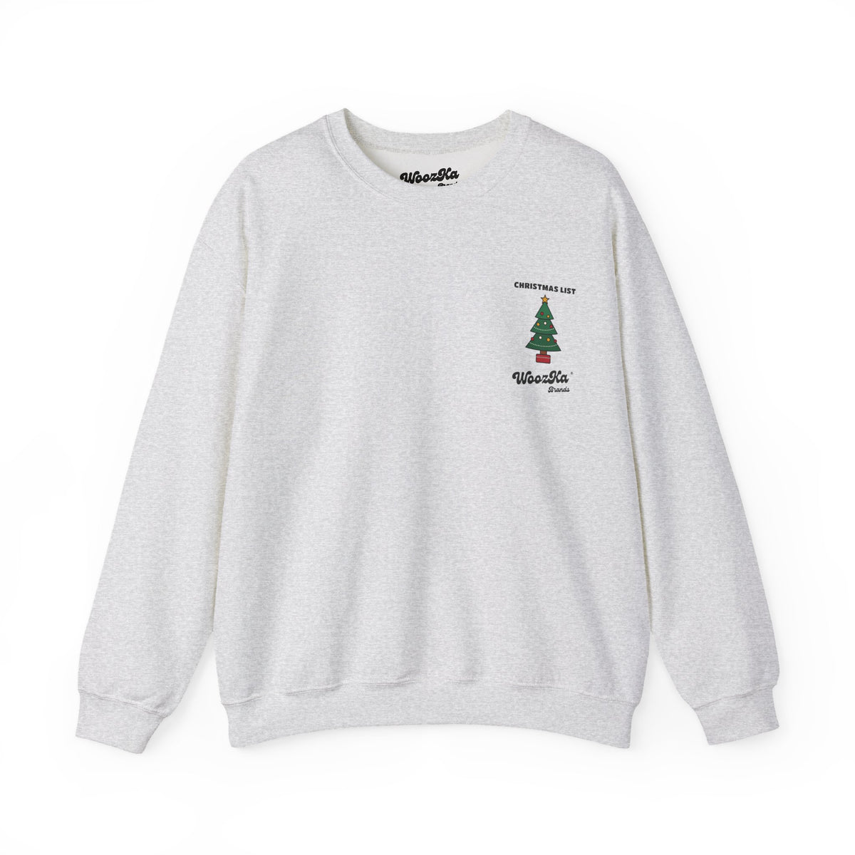 WoozKa Brands Cute Christmas Tree Sweatshirt, Holiday List Back Print