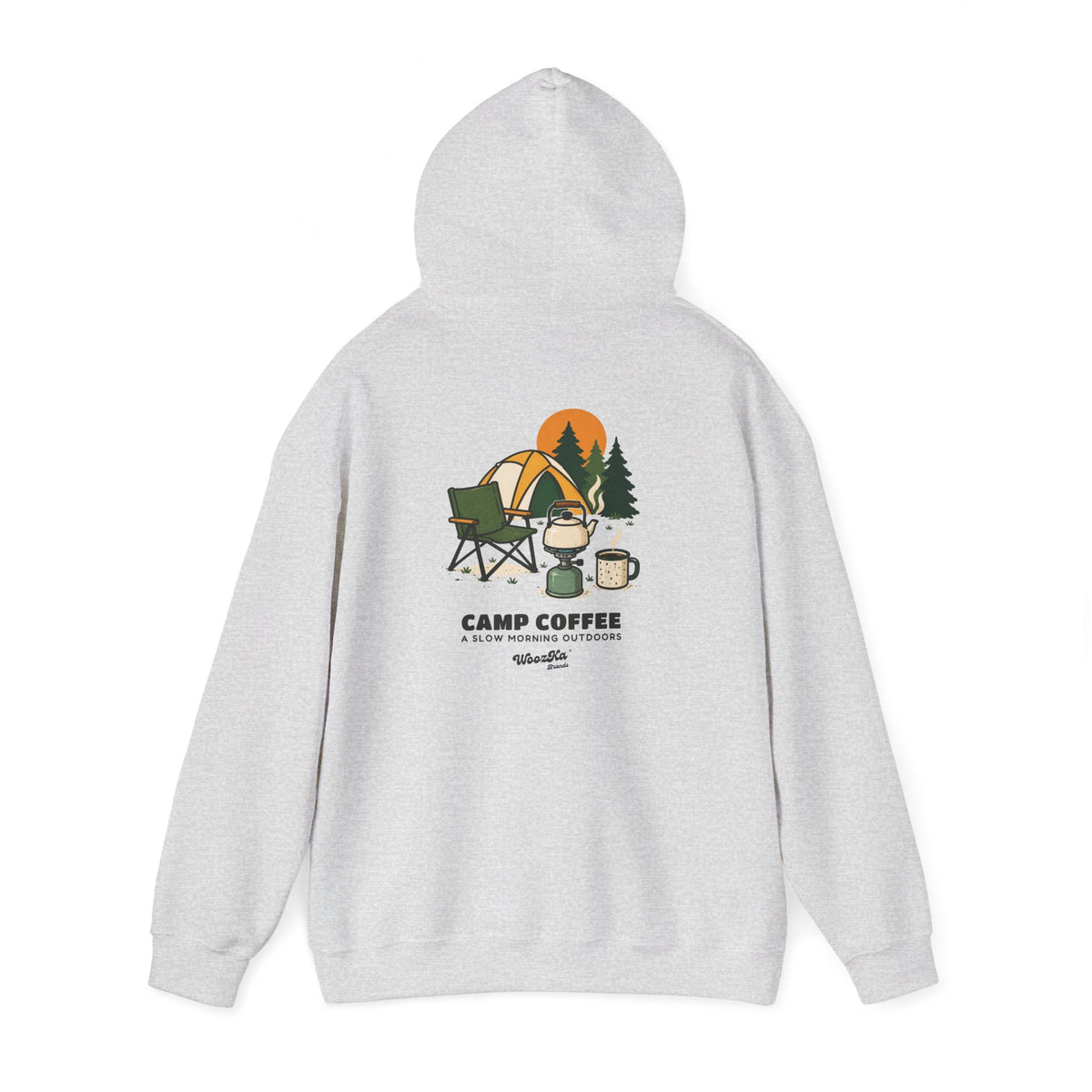 WoozKa Brands Camp Coffee Camping Hoodie, Front and Back Graphic