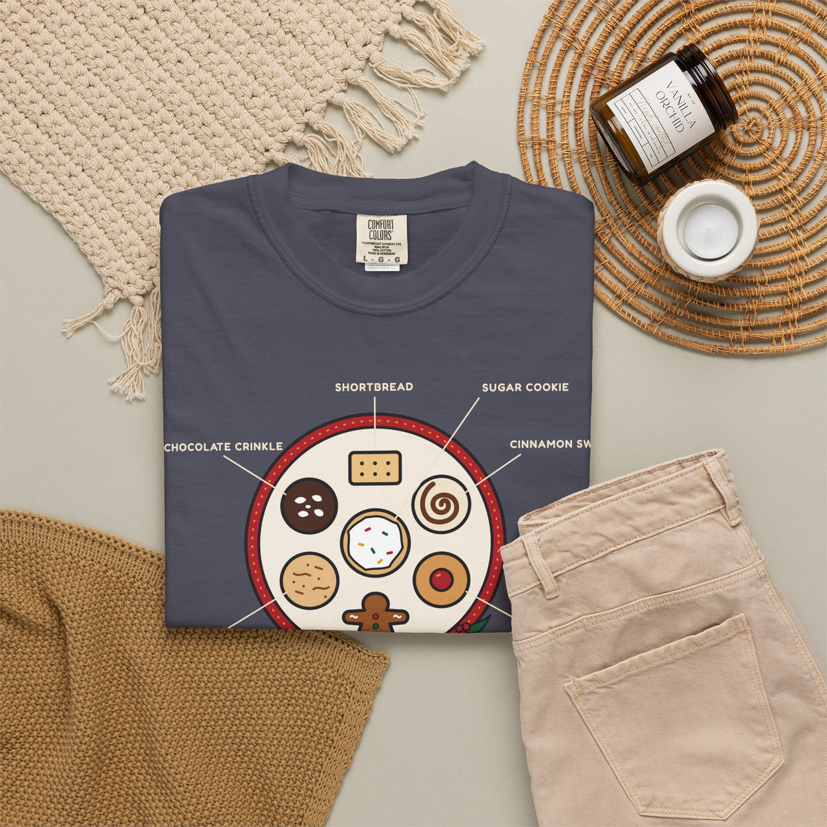 WoozKa Brands Christmas Cookie Heavyweight Tee, Holiday Baking Front Print