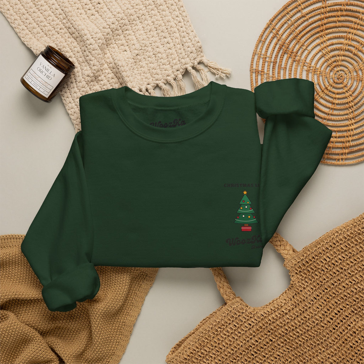 WoozKa Brands Cute Christmas Tree Sweatshirt, Holiday List Back Print