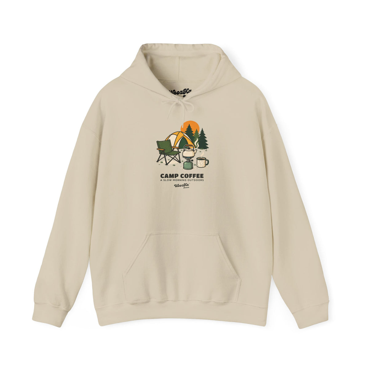 WoozKa Brands Camp Coffee Camping Hoodie, Front Graphic