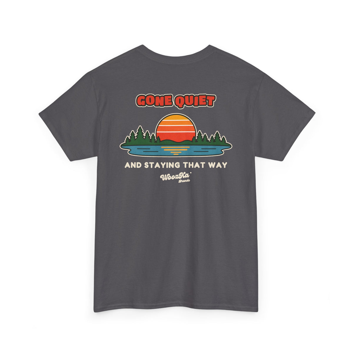 WoozKa Brands Retro Sunset Lake T-Shirt, Nature Outdoors Pine Back Print