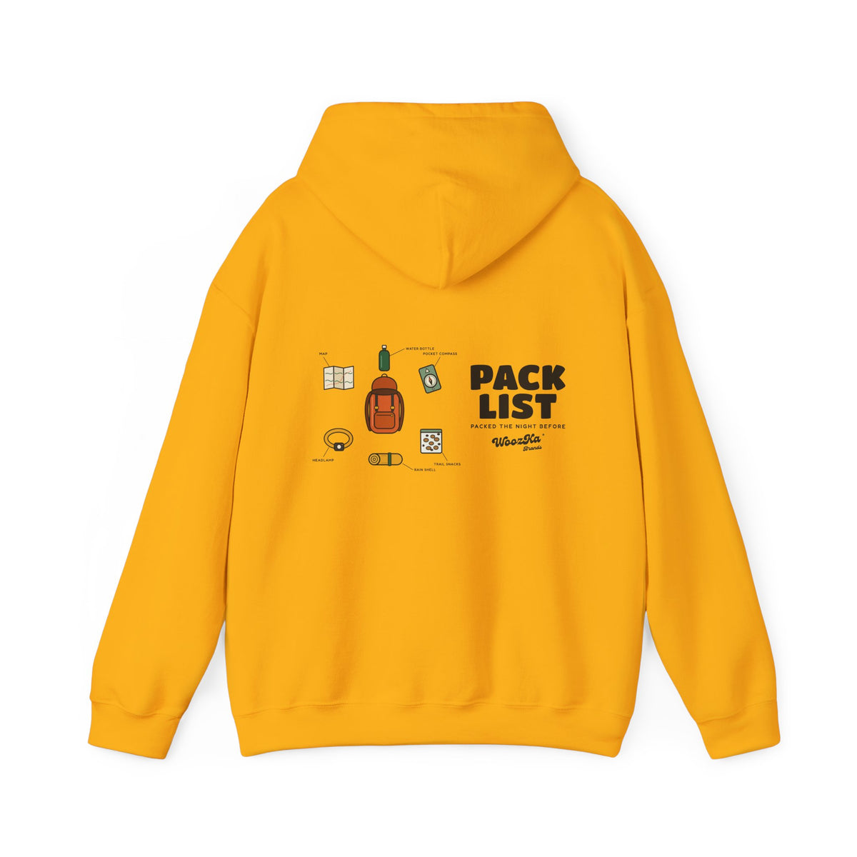 WoozKa Brands Hiking Hoodie, Backpacking Gear List Wide Back Print