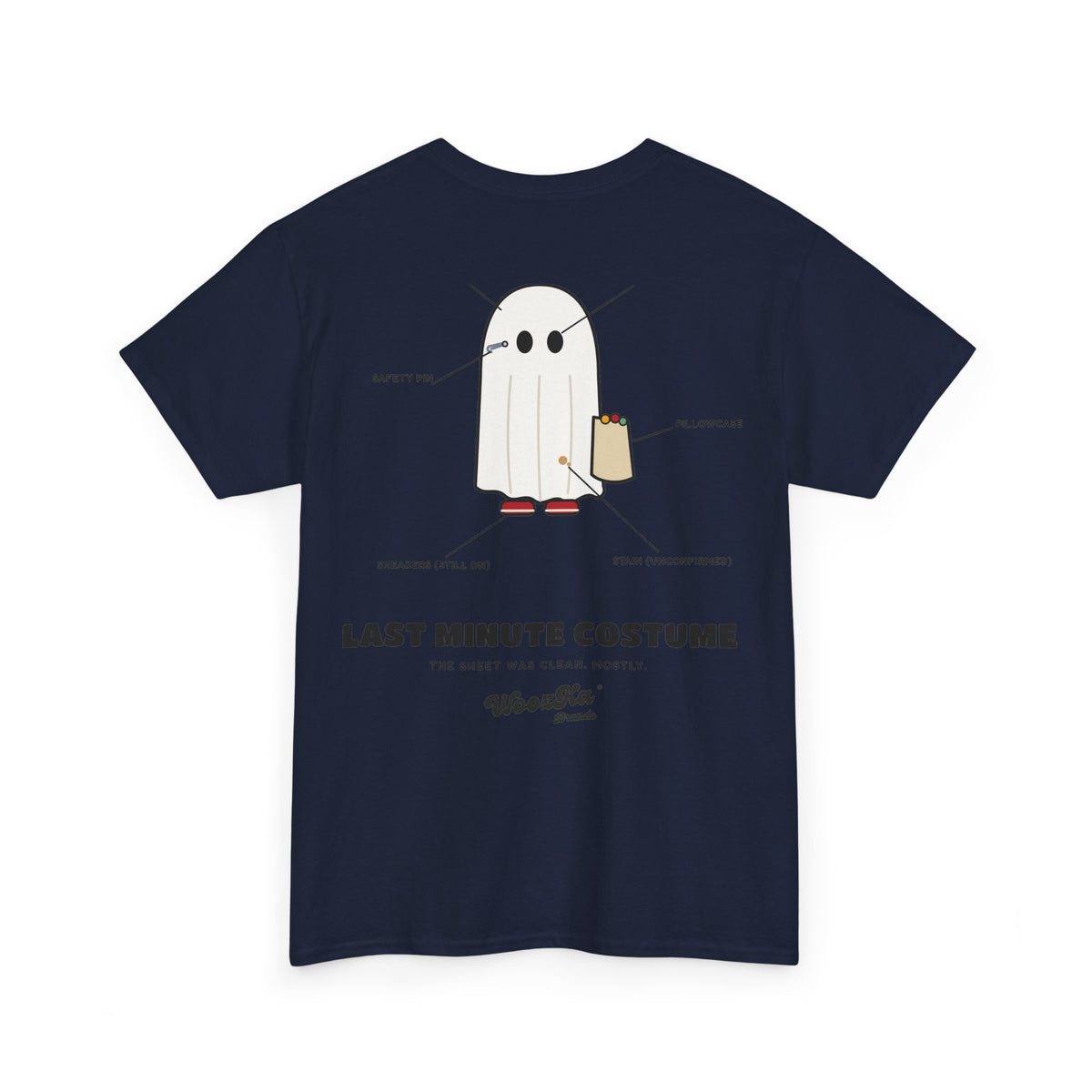 WoozKa Brands Lazy Halloween Costume T-Shirt, Funny Ghost Sheet Back Print