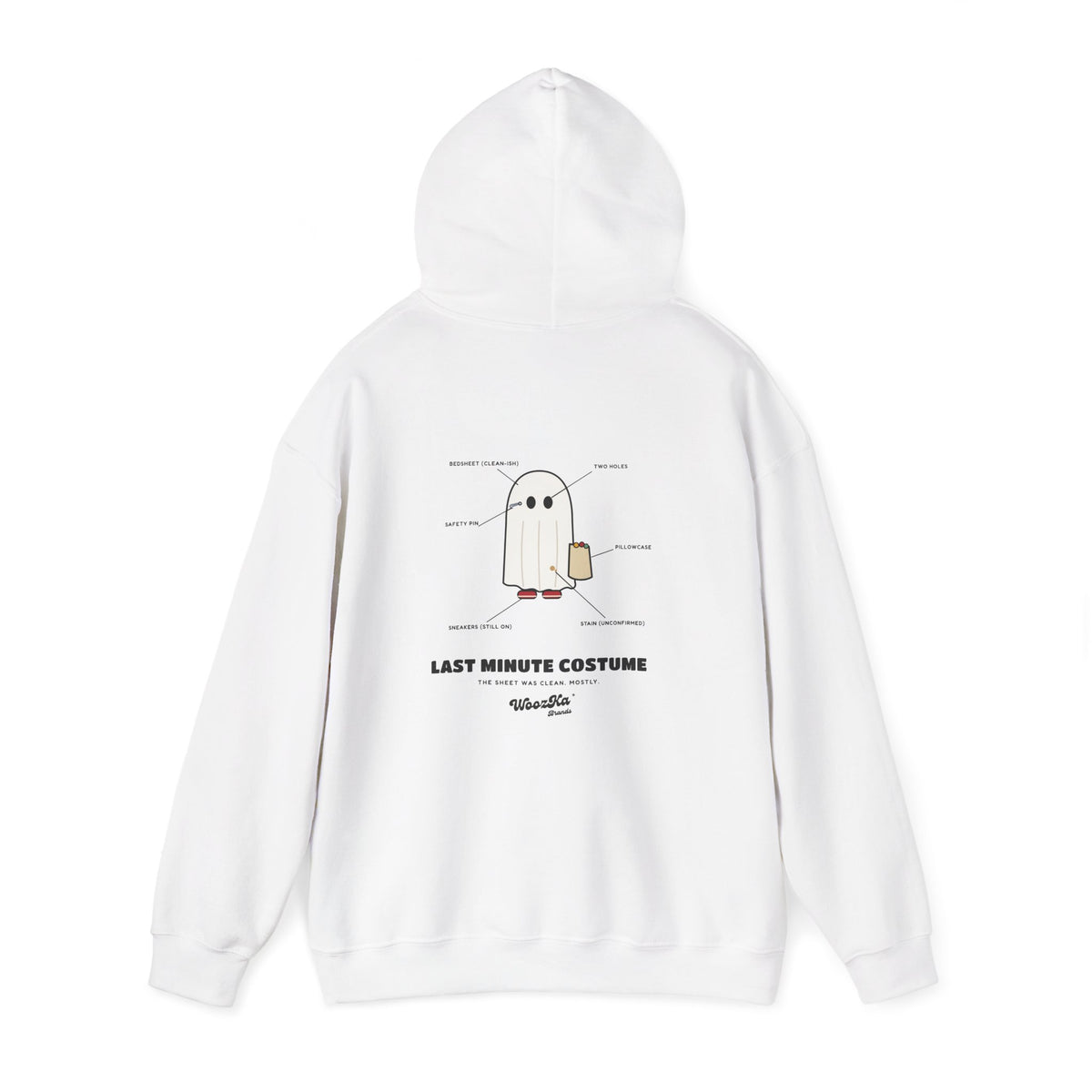 WoozKa Brands Lazy Halloween Costume Hoodie, Funny Ghost Sheet Back Print