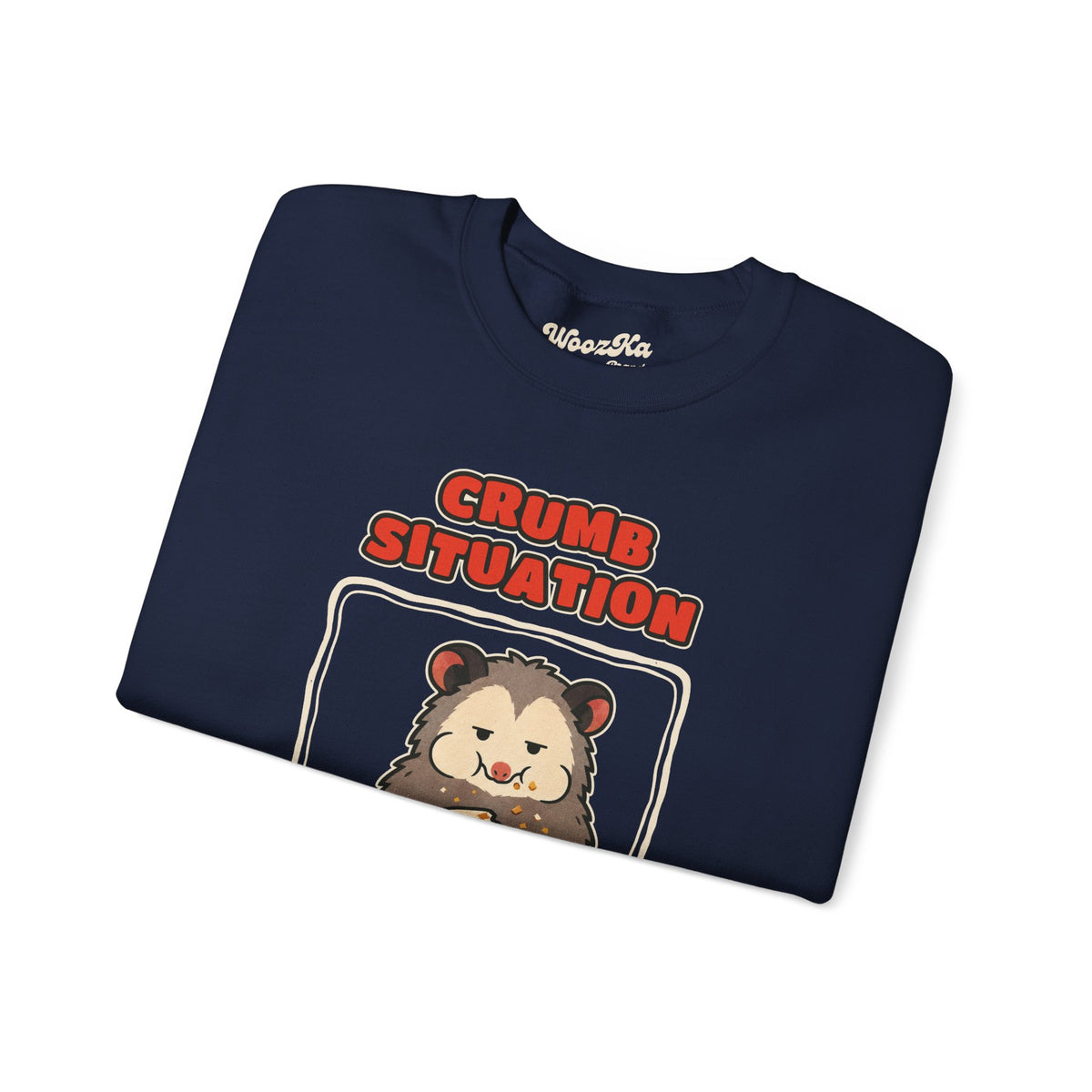WoozKa Brands Crumb Situation Opossum Crewneck Sweatshirt, Front Graphic