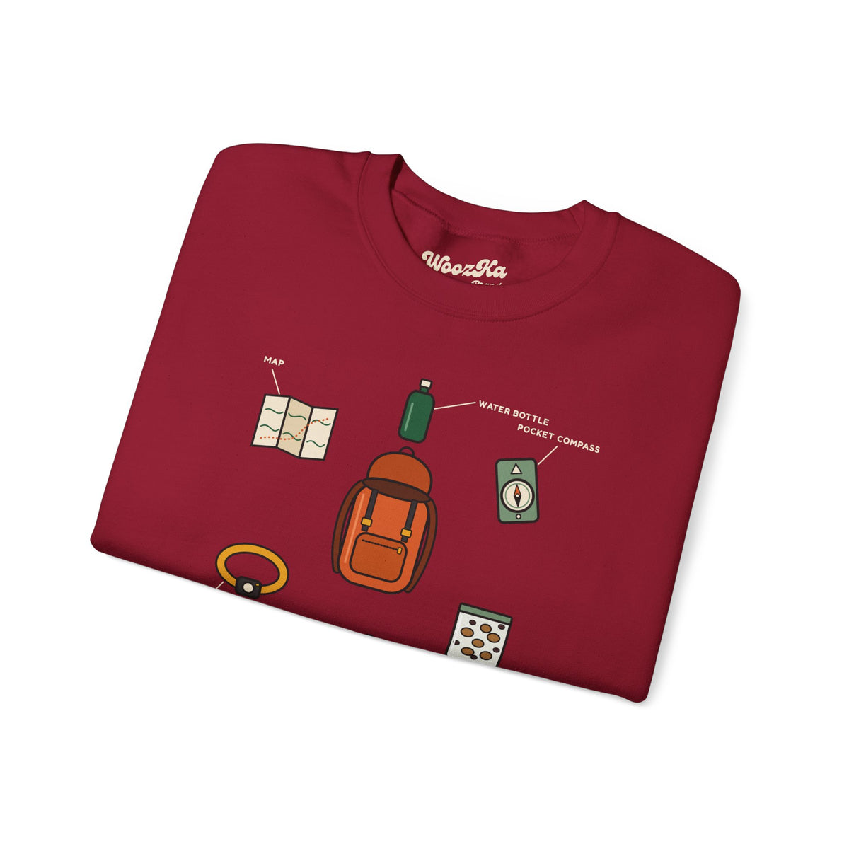 WoozKa Brands Hiking Sweatshirt, Backpacking Gear List Front Print