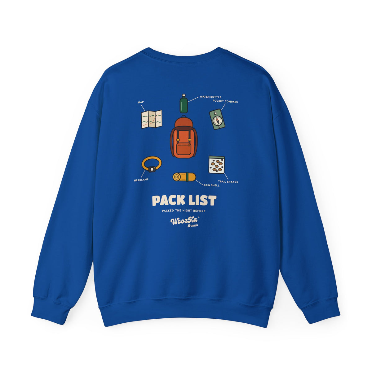 WoozKa Brands Hiking Sweatshirt, Backpacking Gear List Back Print