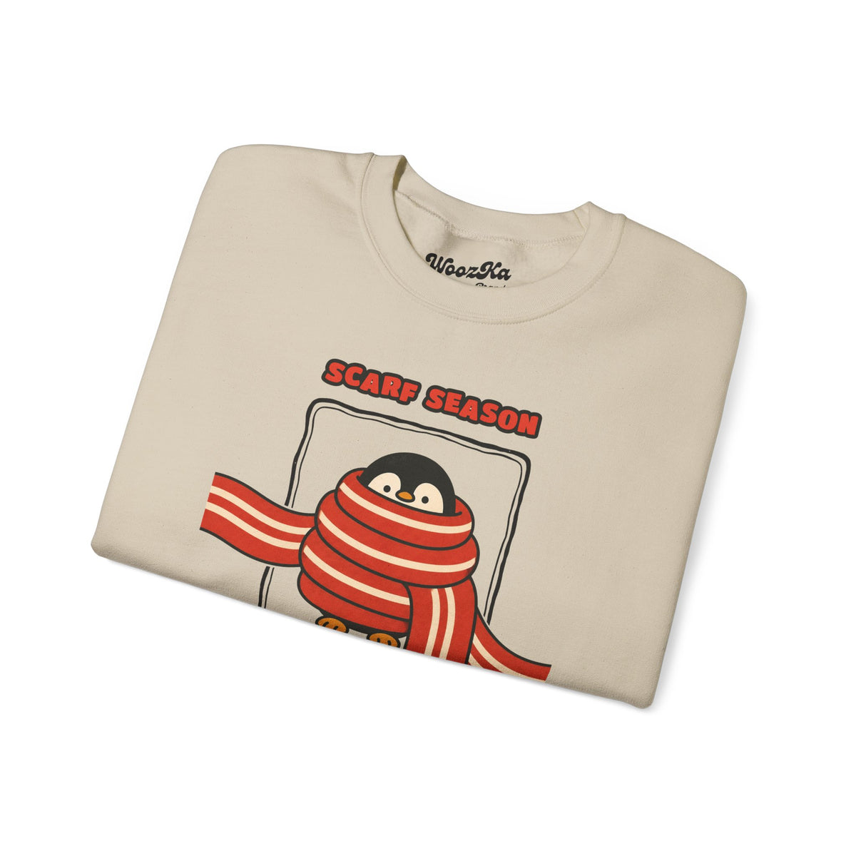 WoozKa Brands Scarf Season Penguin Crewneck Sweatshirt, Front Graphic