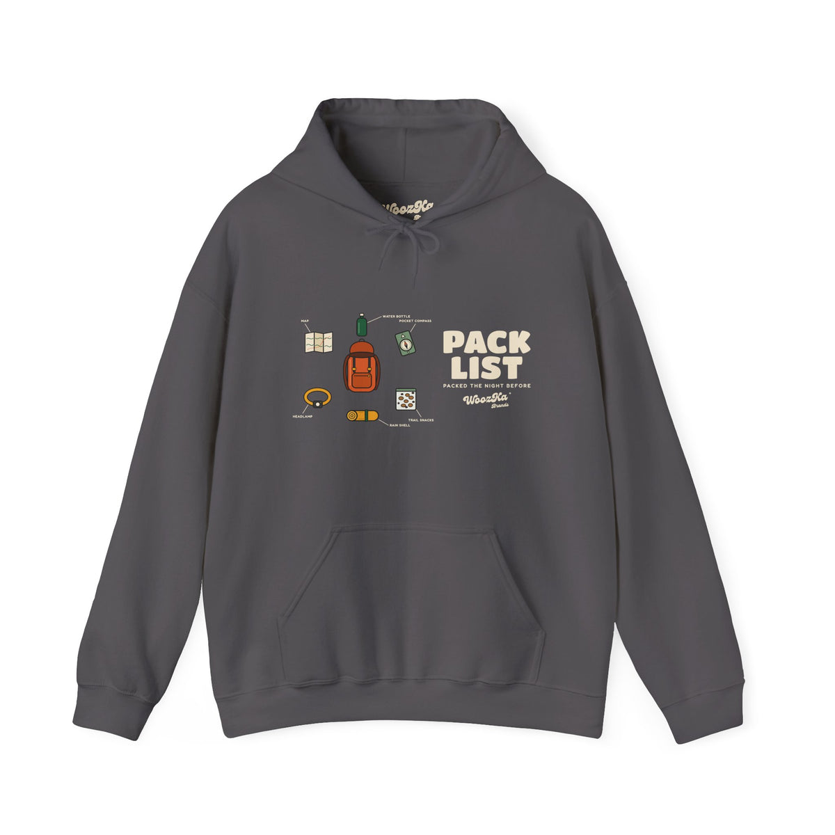 WoozKa Brands Hiking Hoodie, Backpacking Gear List Wide Front Print