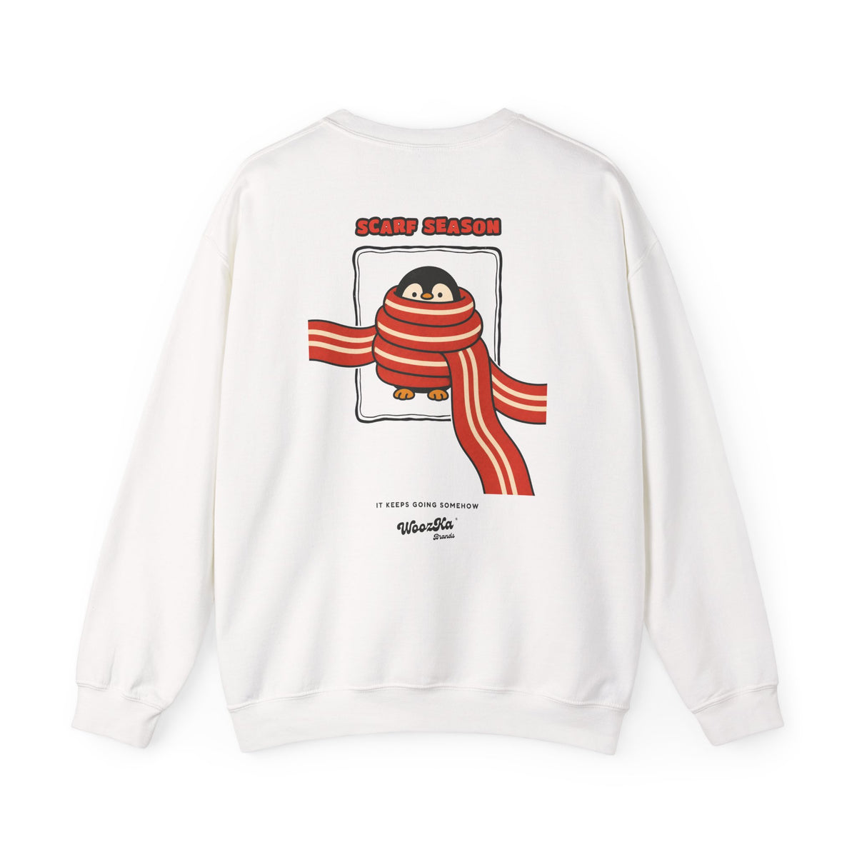 WoozKa Brands Scarf Season Penguin Crewneck Sweatshirt, Two-Sided Graphic
