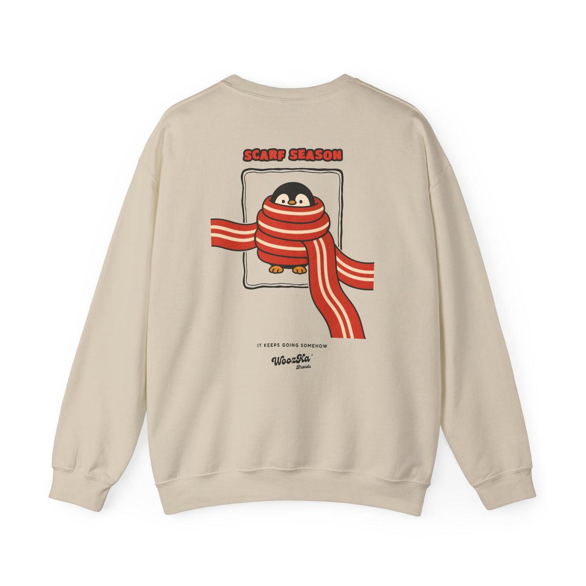 WoozKa Brands Scarf Season Penguin Crewneck Sweatshirt, Two-Sided Graphic