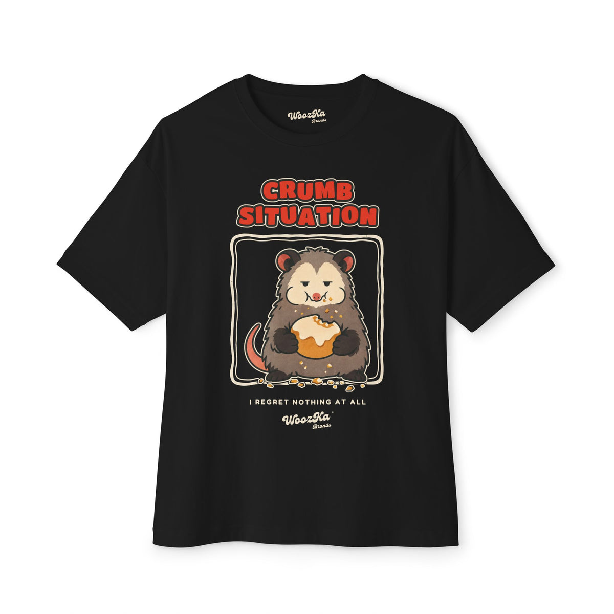 WoozKa Brands Crumb Situation Opossum Oversized Boxy T-Shirt, Front Graphic