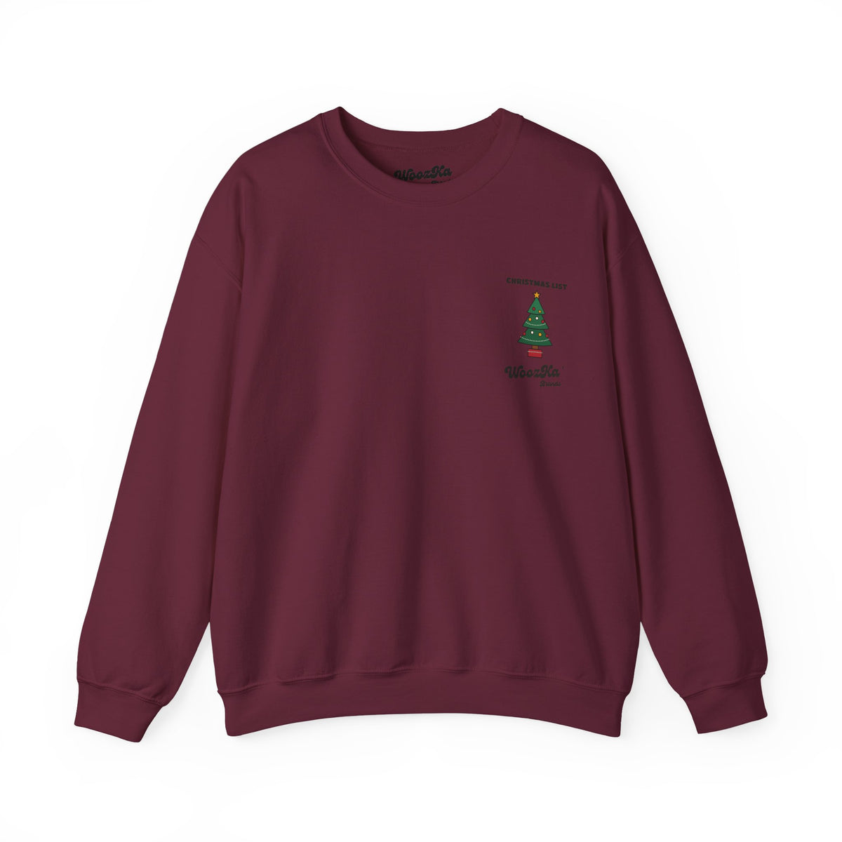 WoozKa Brands Cute Christmas Tree Sweatshirt, Holiday List Back Print
