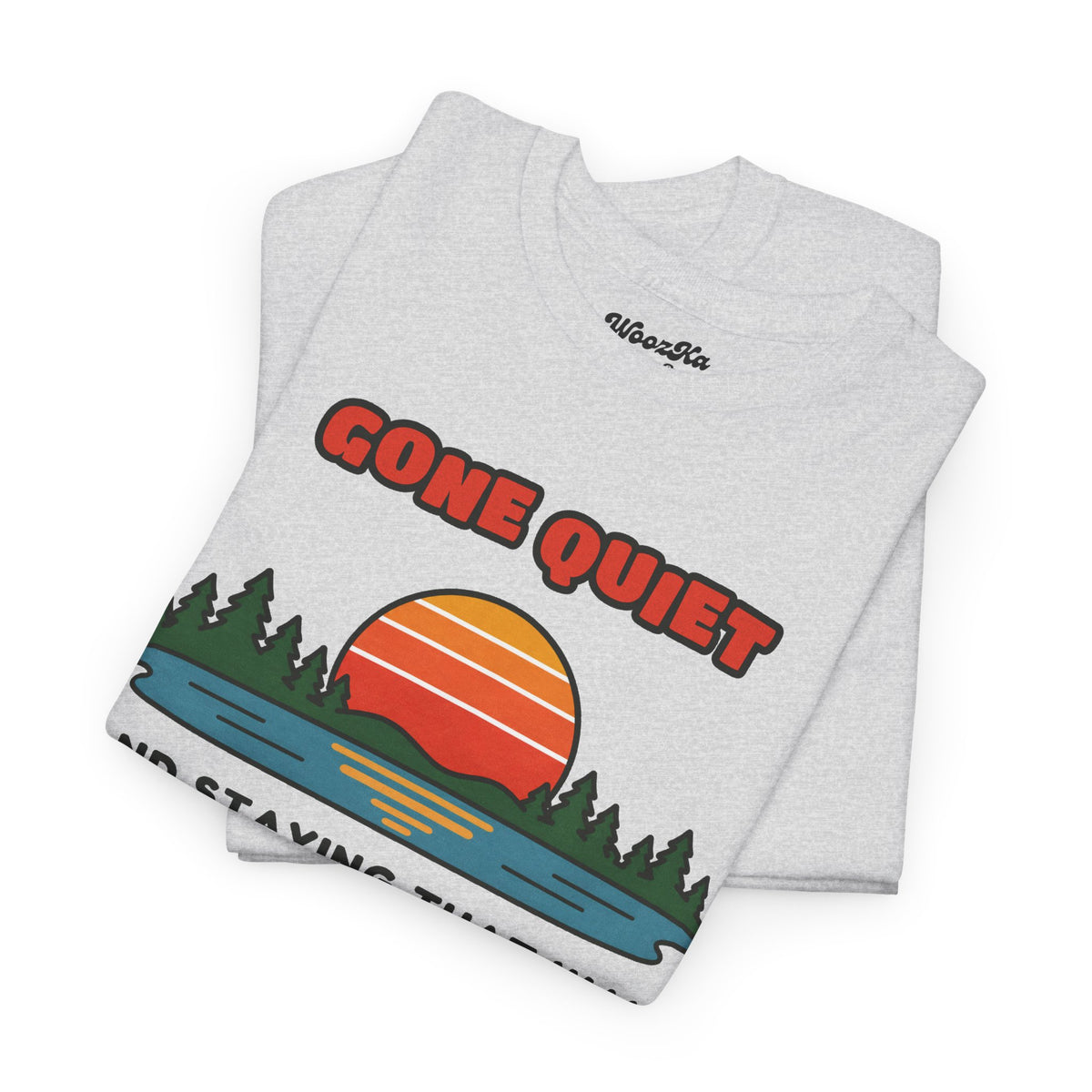 WoozKa Brands Retro Sunset Lake T-Shirt, Nature Outdoors Pine Front Print