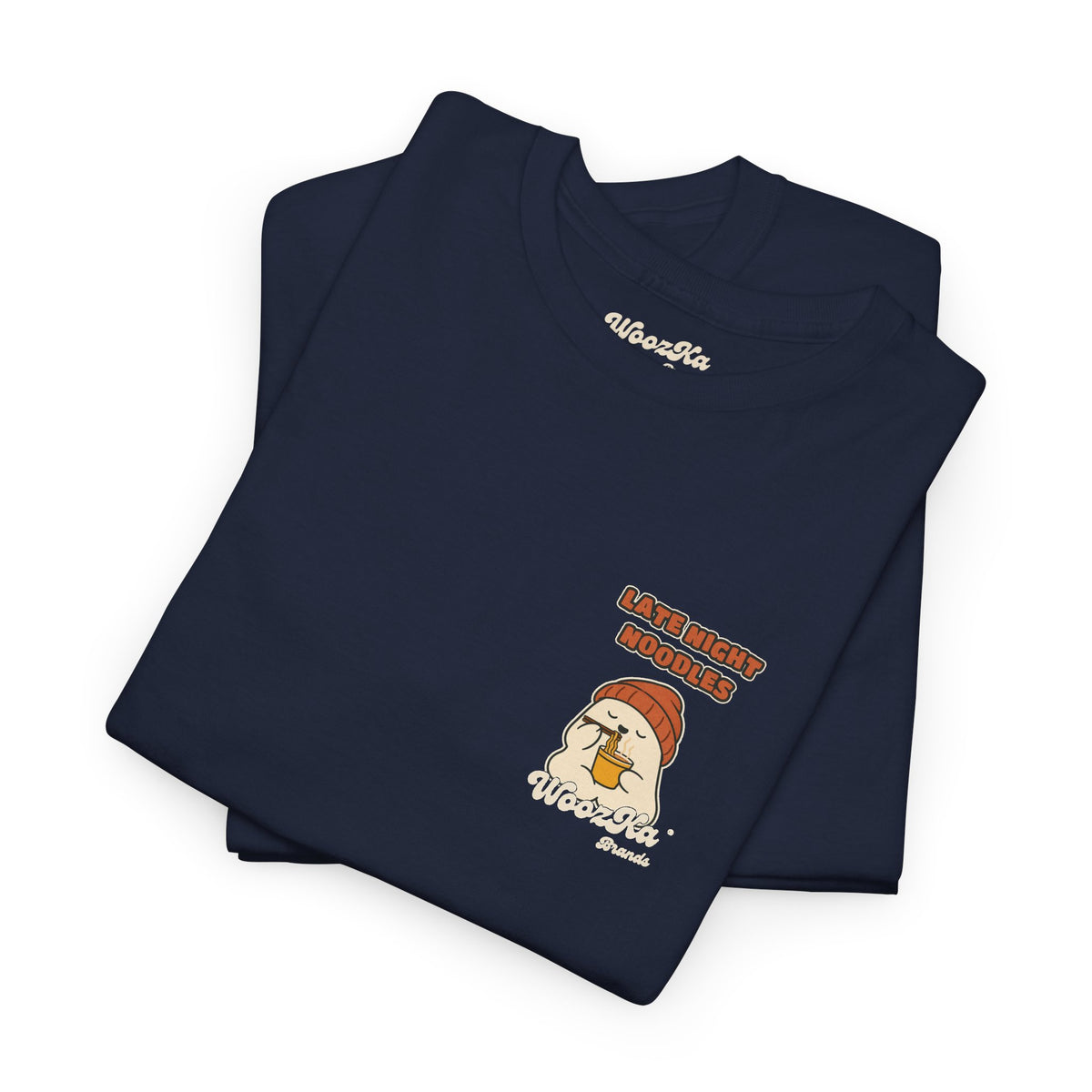 WoozKa Brands Late Night Noodles Ghost Heavy Cotton T-Shirt, Two-Sided