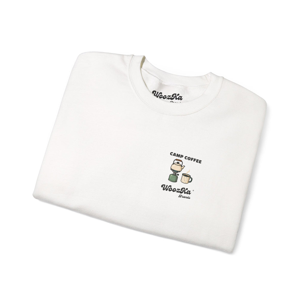 WoozKa Brands Camp Coffee Camping Crewneck Sweatshirt, Two-Sided Graphic
