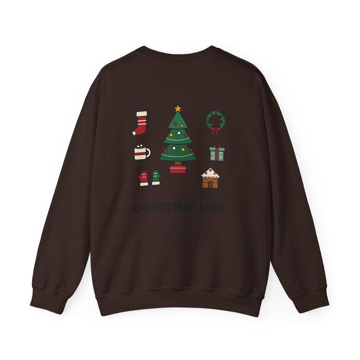WoozKa Brands Cute Christmas Tree Sweatshirt, Holiday List Back Print