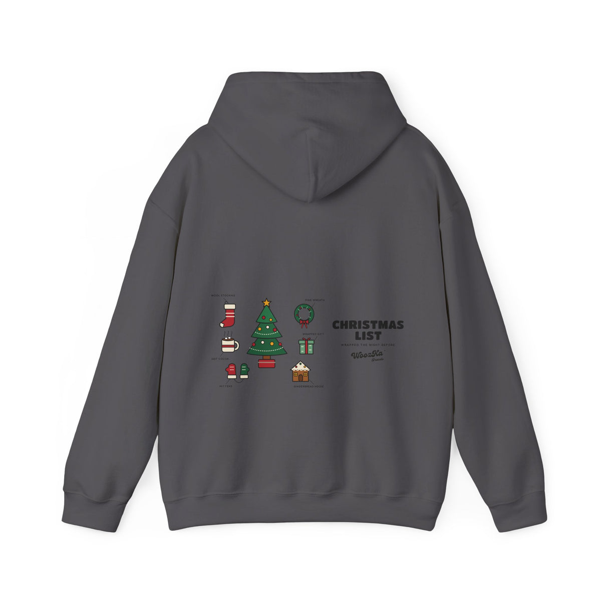 WoozKa Brands Cute Christmas Tree Hoodie, Holiday List Wide Back Print