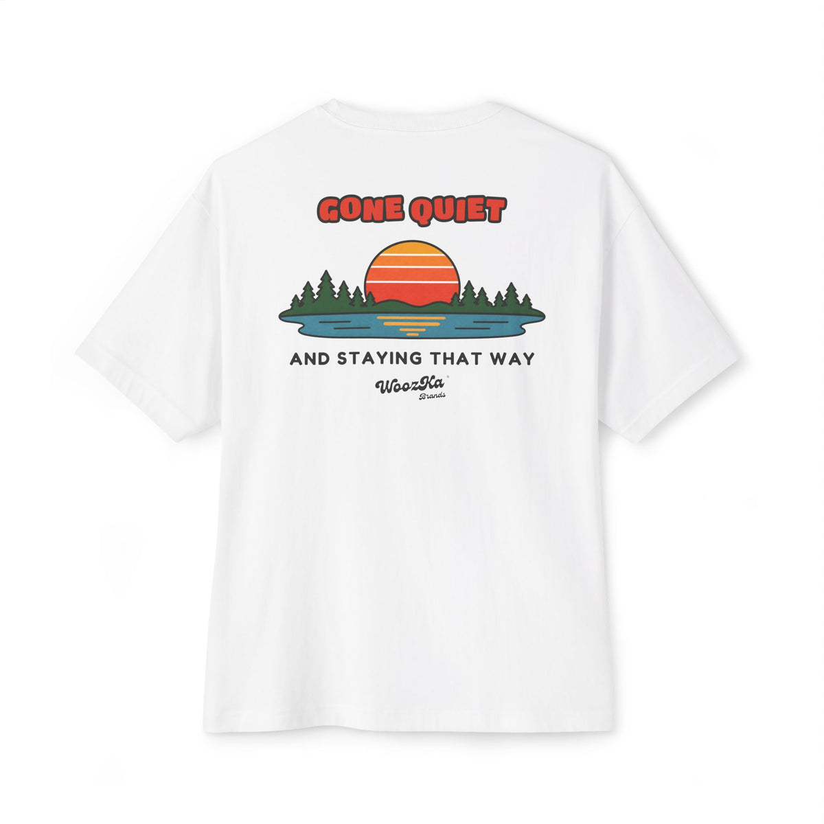 WoozKa Brands Retro Sunset Lake Oversized Tee, Nature Outdoors Back Print