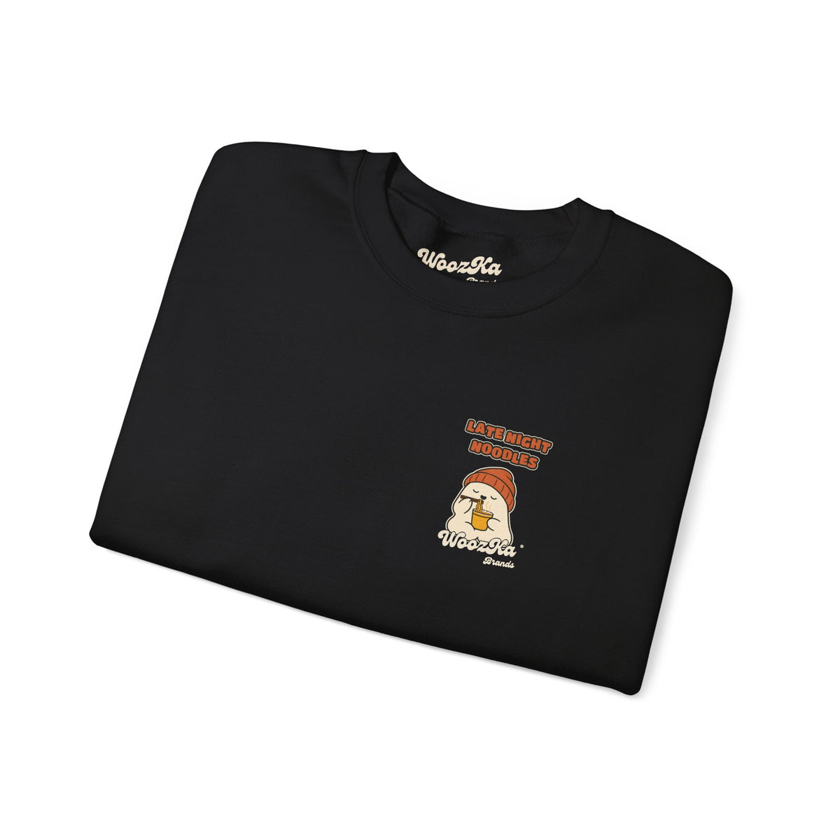 WoozKa Brands Late Night Noodles Ghost Crewneck Sweatshirt, Two-Sided