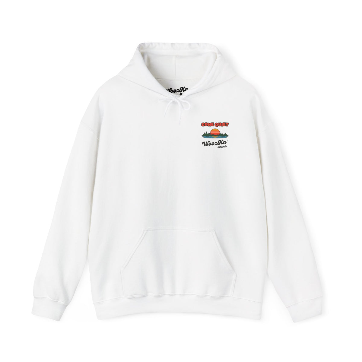 WoozKa Brands Retro Sunset Lake Hoodie, Nature Outdoors Pine Back Print
