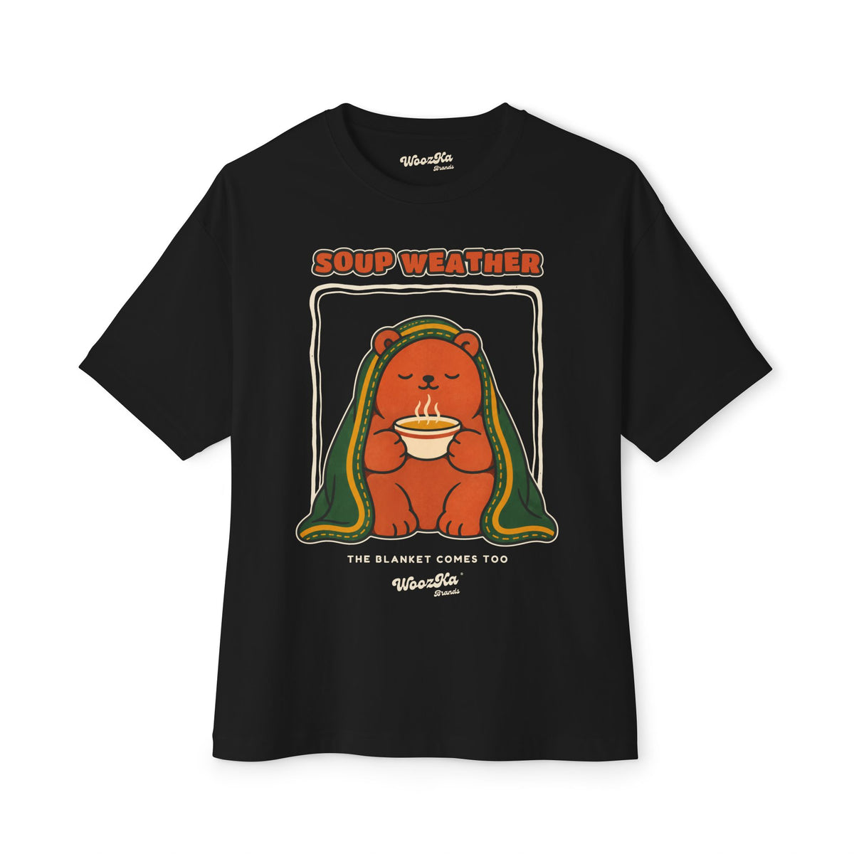 WoozKa Brands Soup Weather Bear Oversized Boxy T-Shirt, Front Graphic