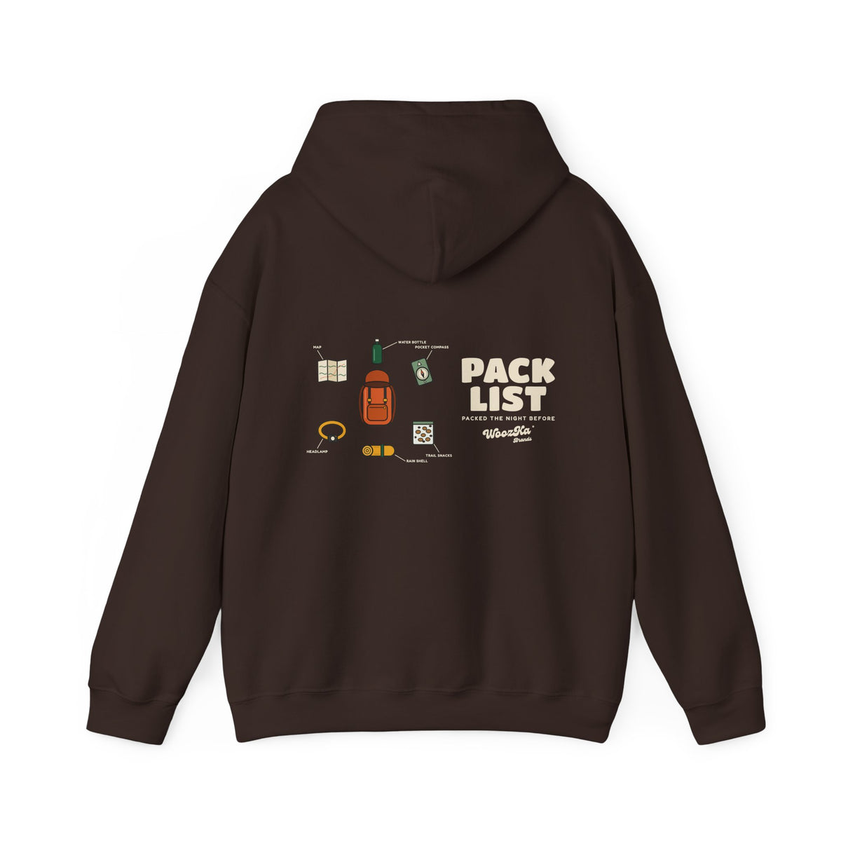 WoozKa Brands Hiking Hoodie, Backpacking Gear List Wide Back Print