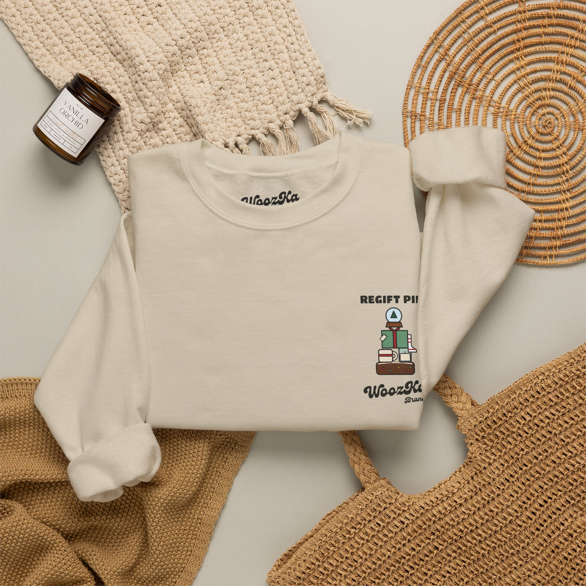 WoozKa Brands Funny Christmas Sweatshirt, Regift Office Party Back Print