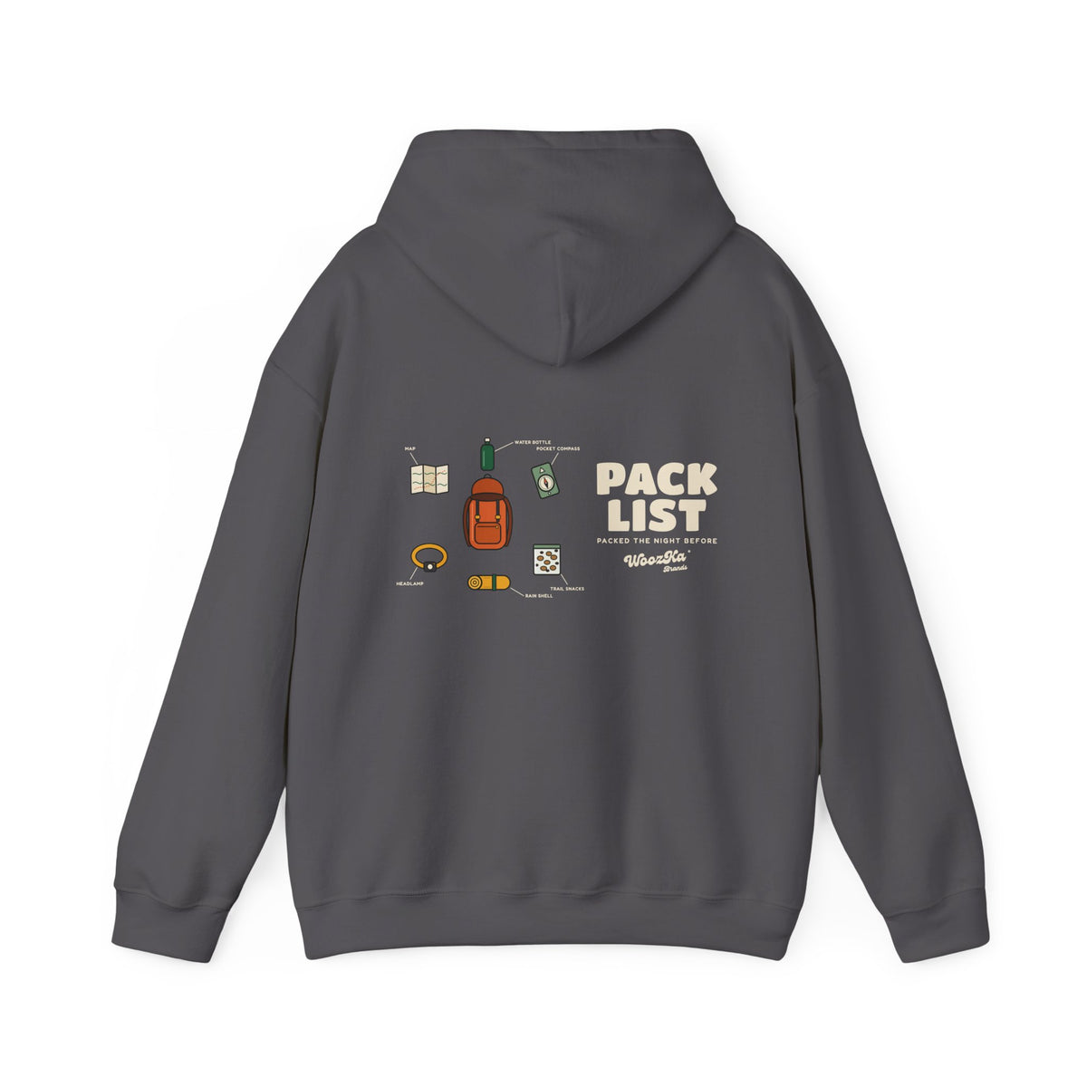 WoozKa Brands Hiking Hoodie, Backpacking Gear List Wide Back Print