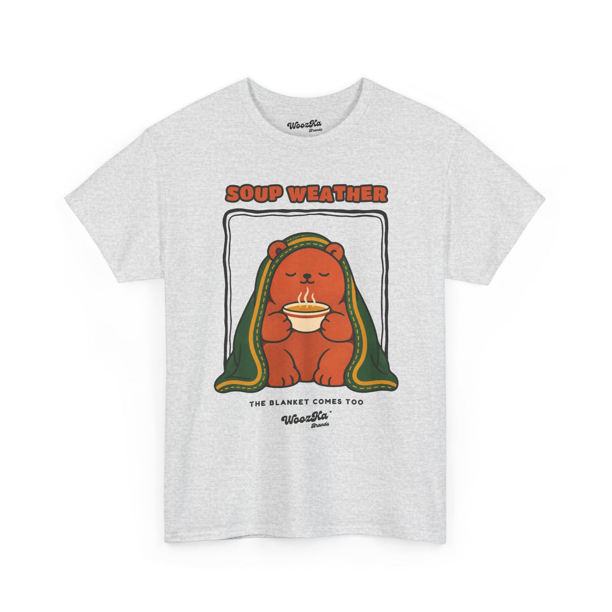 WoozKa Brands Soup Weather Bear Heavy Cotton T-Shirt, Front Graphic
