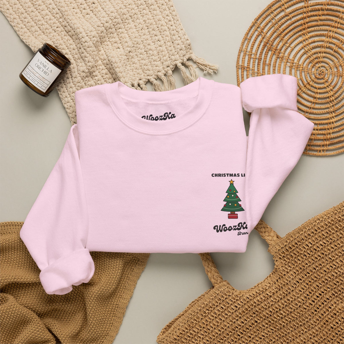 WoozKa Brands Cute Christmas Tree Sweatshirt, Holiday List Back Print