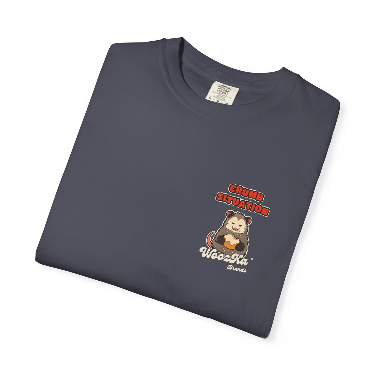 WoozKa Brands Crumb Situation Opossum Garment-Dyed T-Shirt, Two-Sided