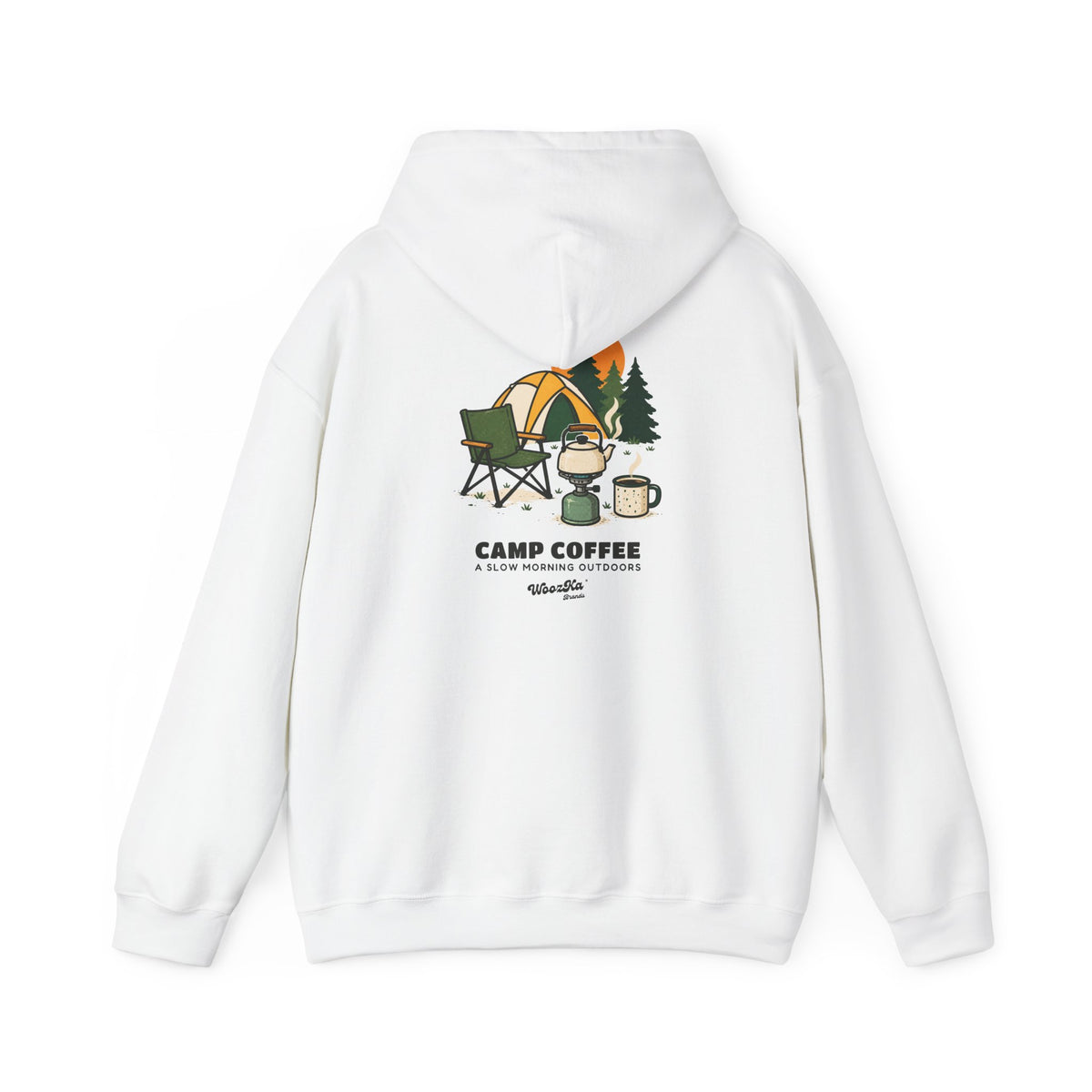WoozKa Brands Camp Coffee Camping Hoodie, Front and Back Graphic