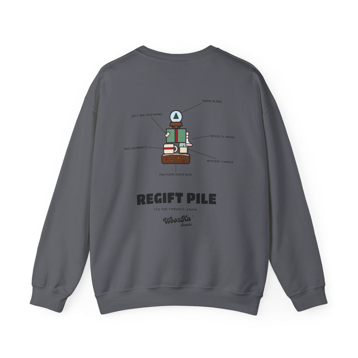 WoozKa Brands Funny Christmas Sweatshirt, Regift Office Party Back Print