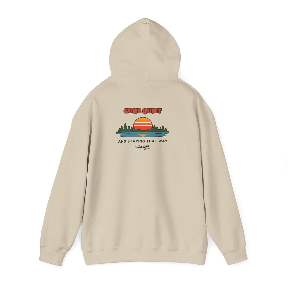 WoozKa Brands Retro Sunset Lake Hoodie, Nature Outdoors Pine Back Print