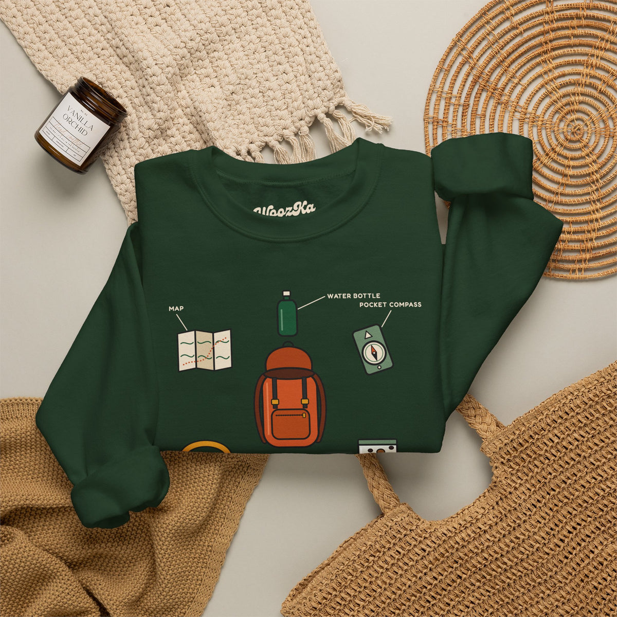 WoozKa Brands Hiking Sweatshirt, Backpacking Gear List Front Print