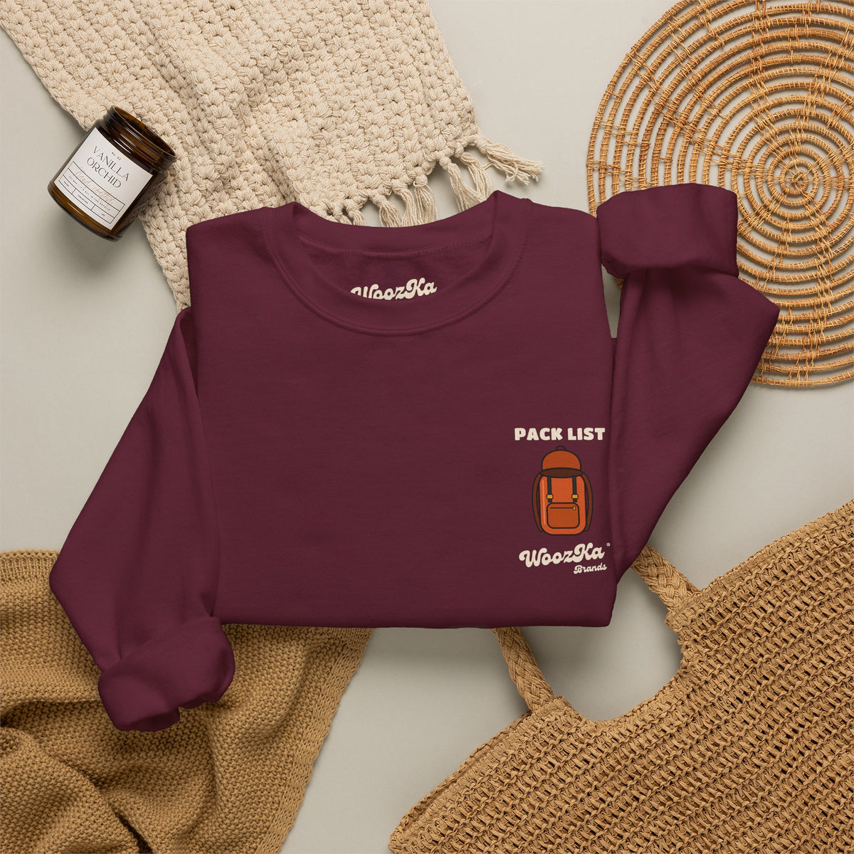 WoozKa Brands Hiking Sweatshirt, Backpacking Gear List Back Print