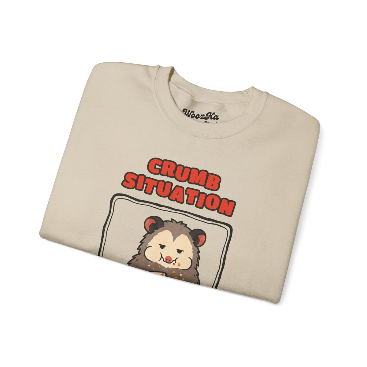 WoozKa Brands Crumb Situation Opossum Crewneck Sweatshirt, Front Graphic
