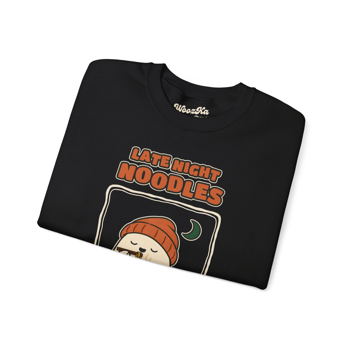 WoozKa Brands Late Night Noodles Ghost Crewneck Sweatshirt, Front Graphic