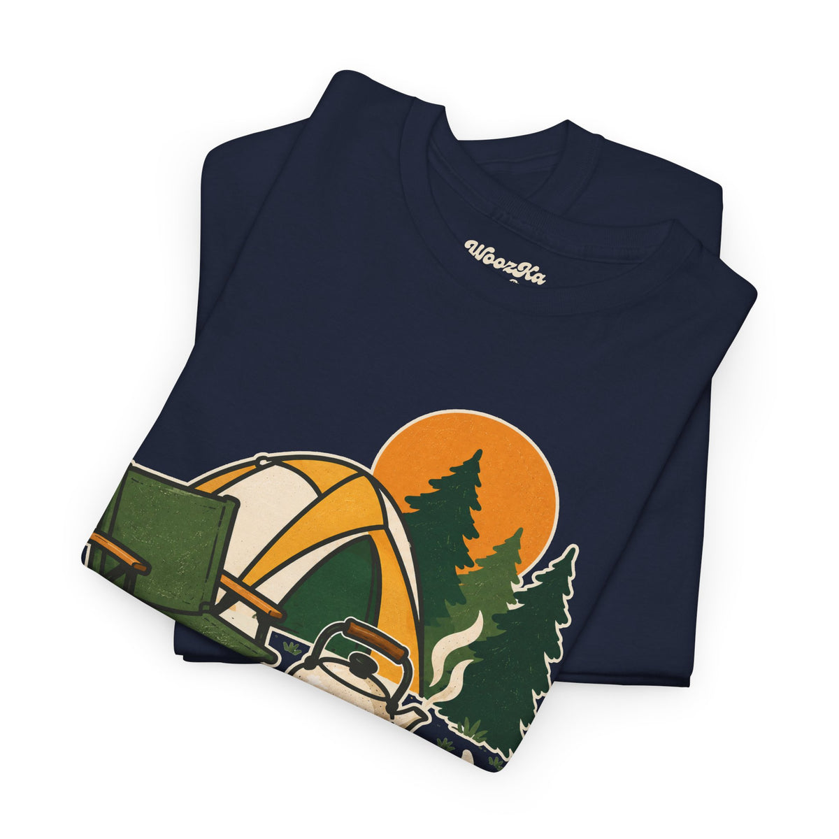 WoozKa Brands Camp Coffee Camping Heavy Cotton T-Shirt, Front Graphic