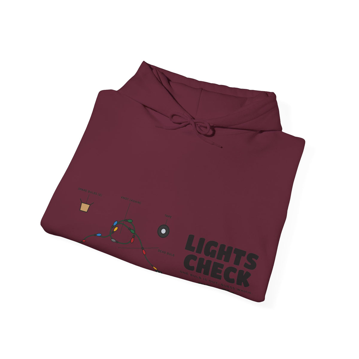 WoozKa Brands Christmas Lights Hoodie, Funny Holiday Wide Front Print