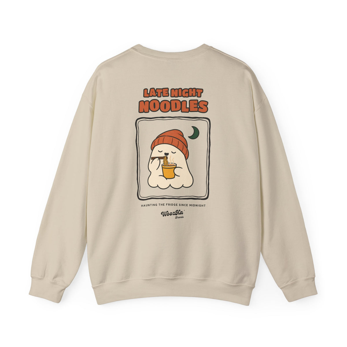 WoozKa Brands Late Night Noodles Ghost Crewneck Sweatshirt, Two-Sided