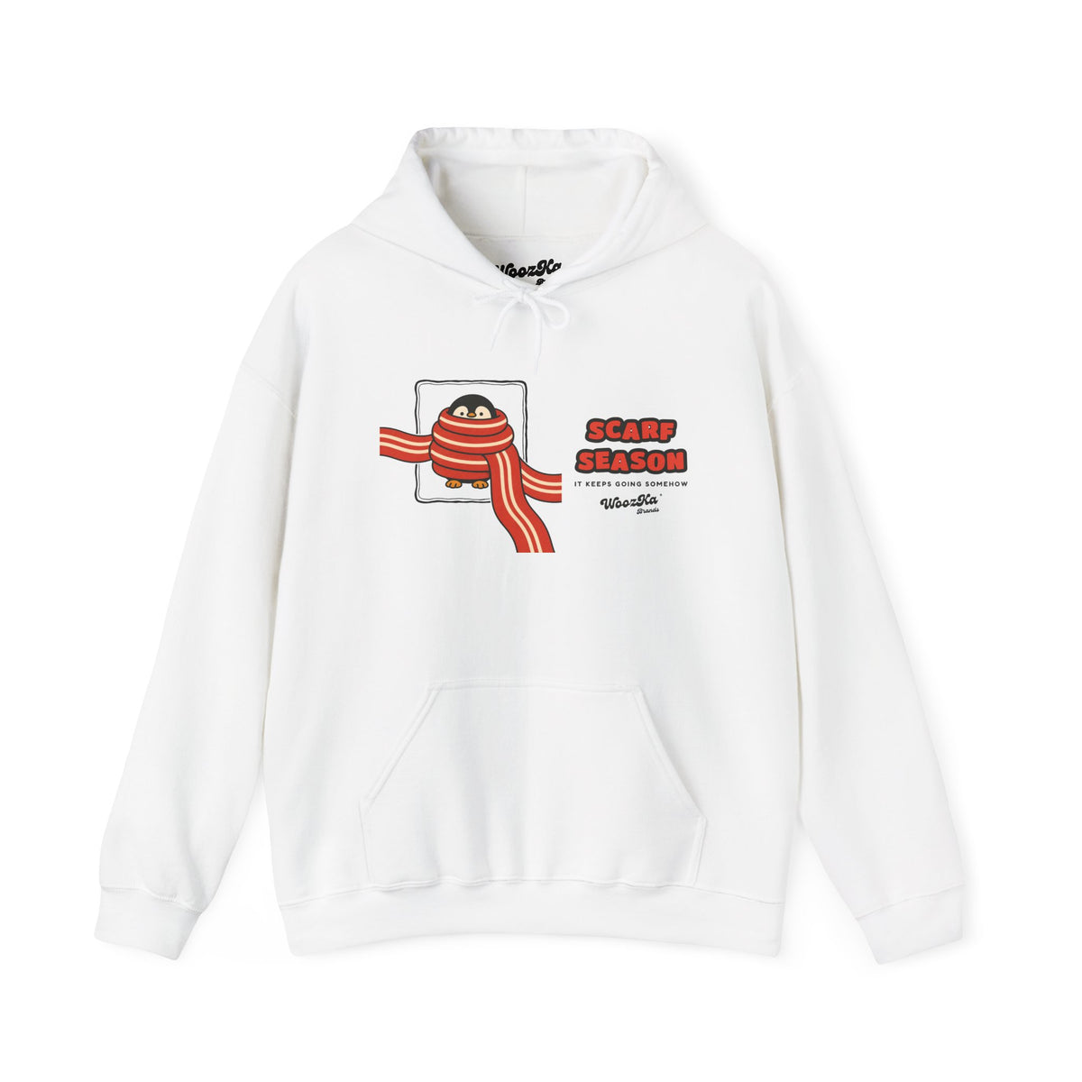 WoozKa Brands Scarf Season Penguin Hoodie, Wide Front Graphic