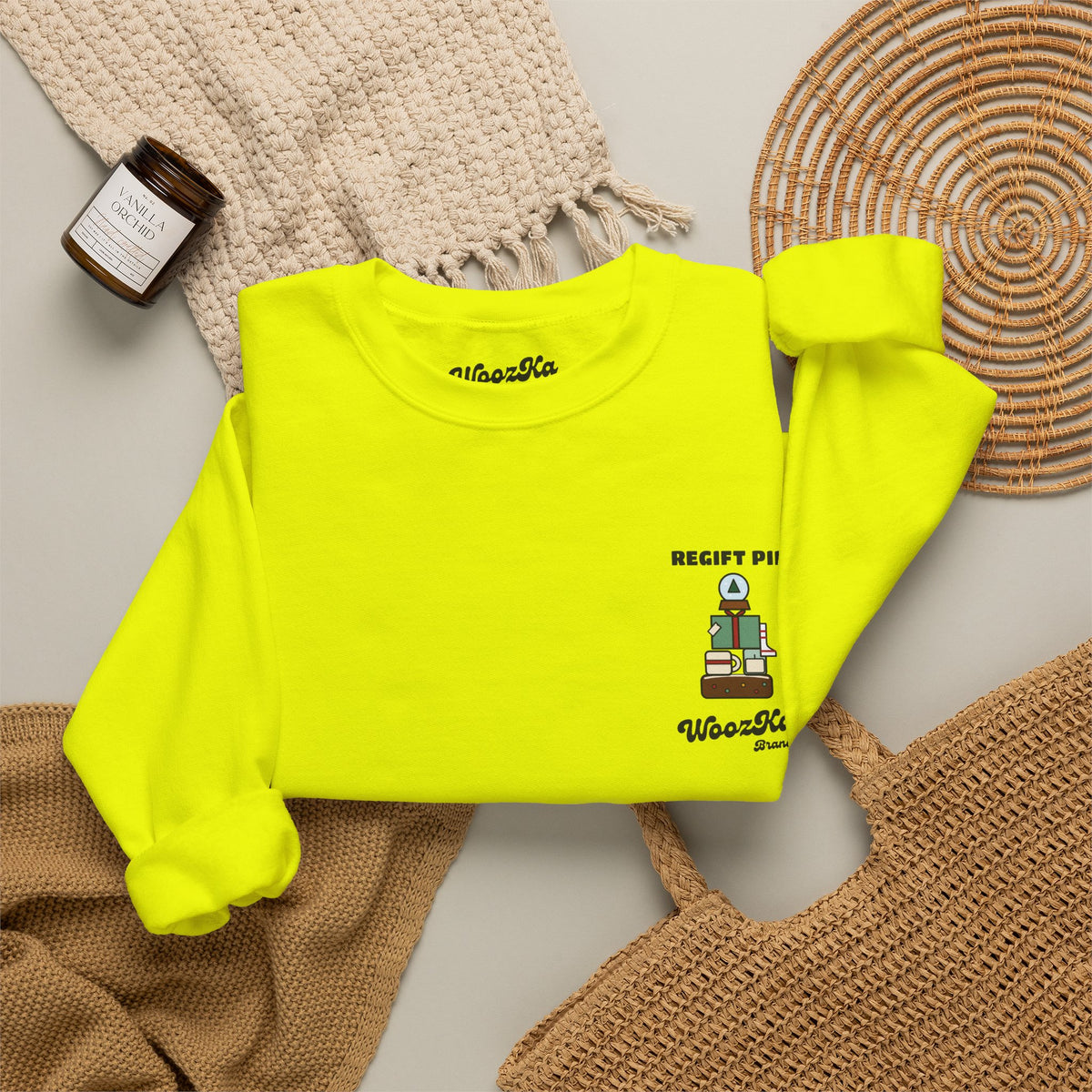 WoozKa Brands Funny Christmas Sweatshirt, Regift Office Party Back Print