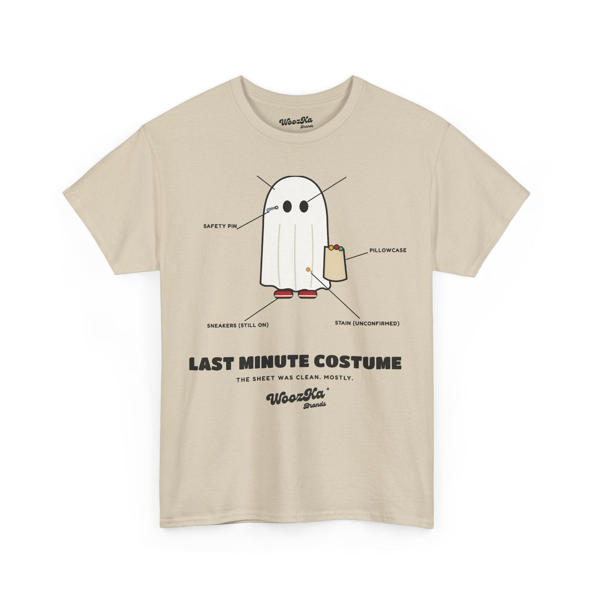 WoozKa Brands Lazy Halloween Costume T-Shirt, Funny Ghost Sheet Front Print