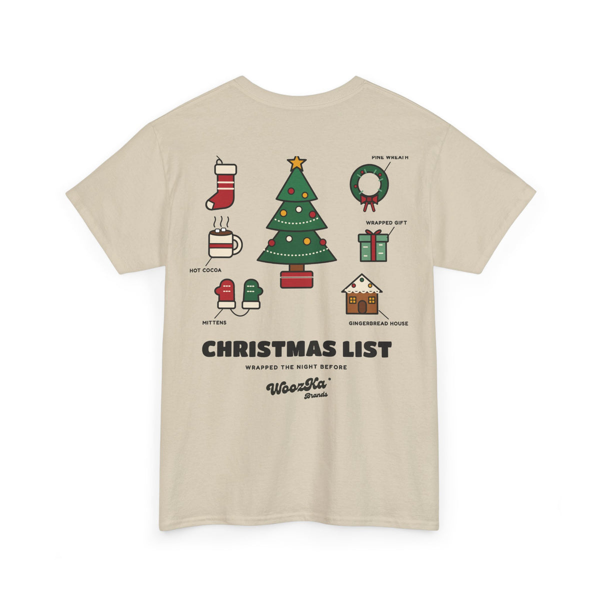 WoozKa Brands Cute Christmas Tree T-Shirt, Holiday List Back Print