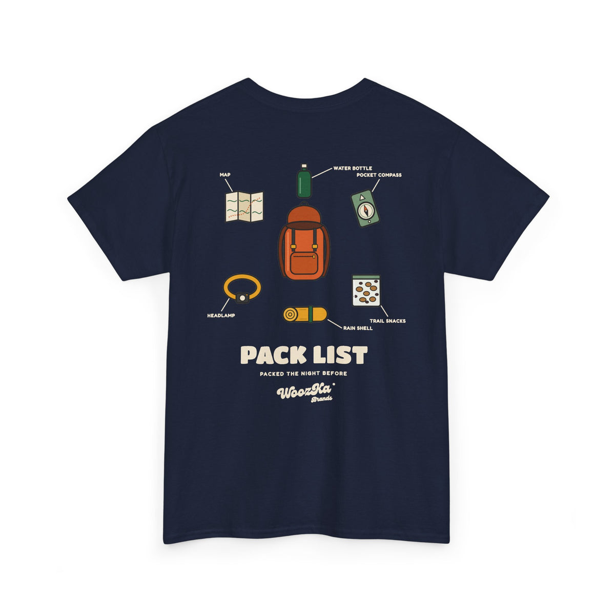 WoozKa Brands Hiking T-Shirt, Backpacking Gear List Back Print
