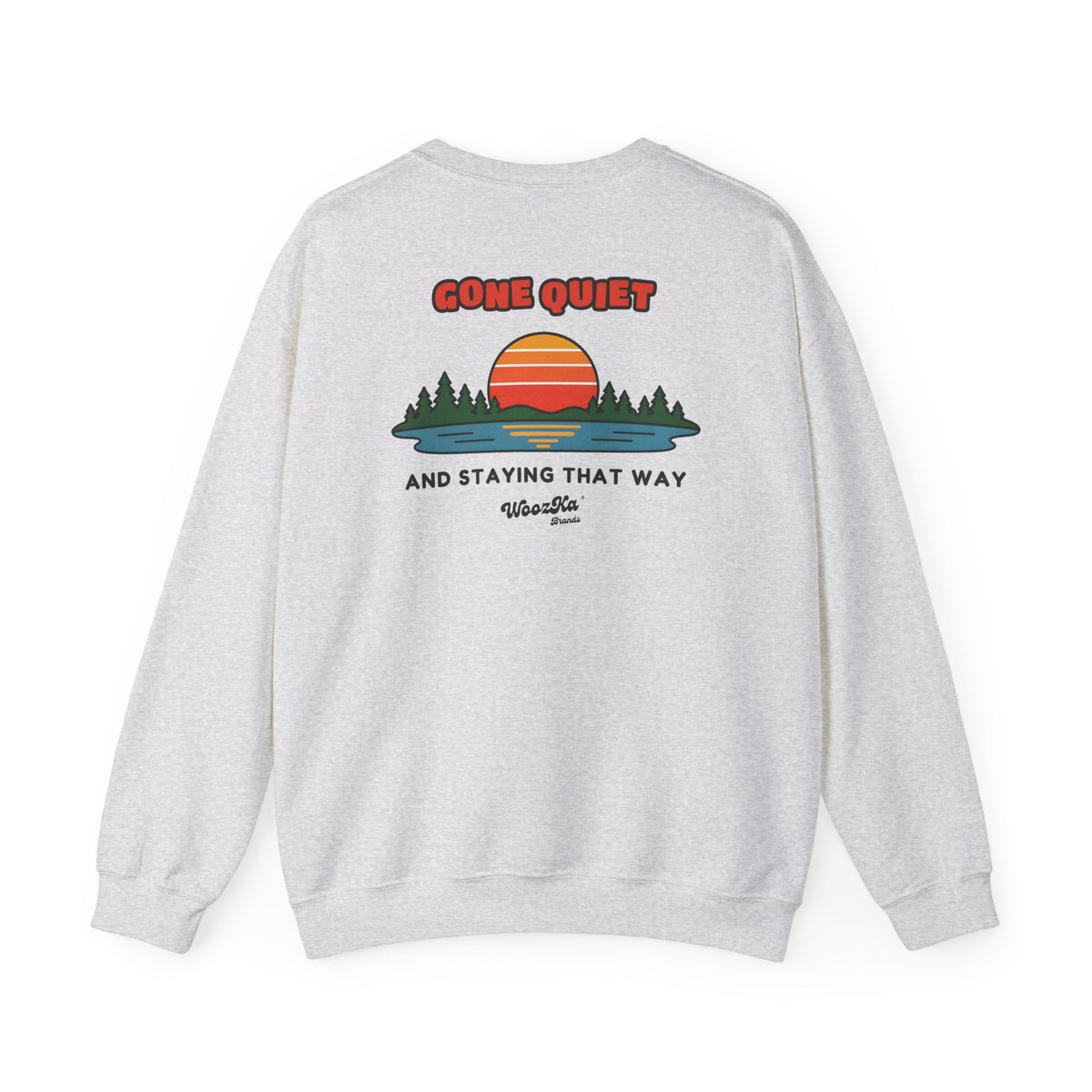 WoozKa Brands Retro Sunset Lake Sweatshirt, Nature Outdoors Pine Back Print